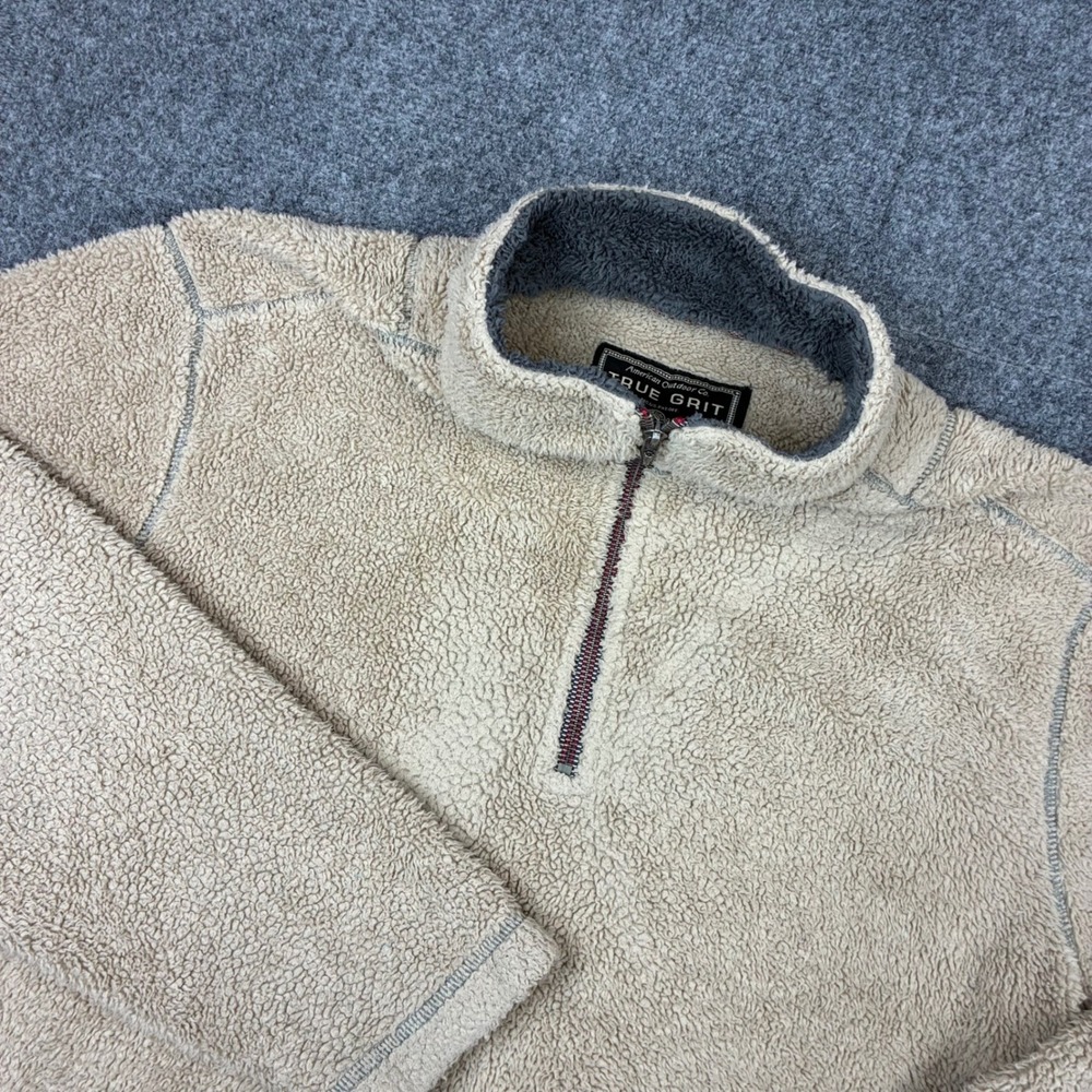 True Grit Mens Size Medium Sherpa Pile Fleece Quarter Zip Pullover Tan Beige